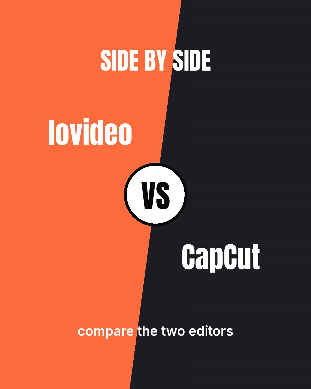 lovideo vs CapCut cover: a split dark frame comparing lovideo and CapCut in bold type
